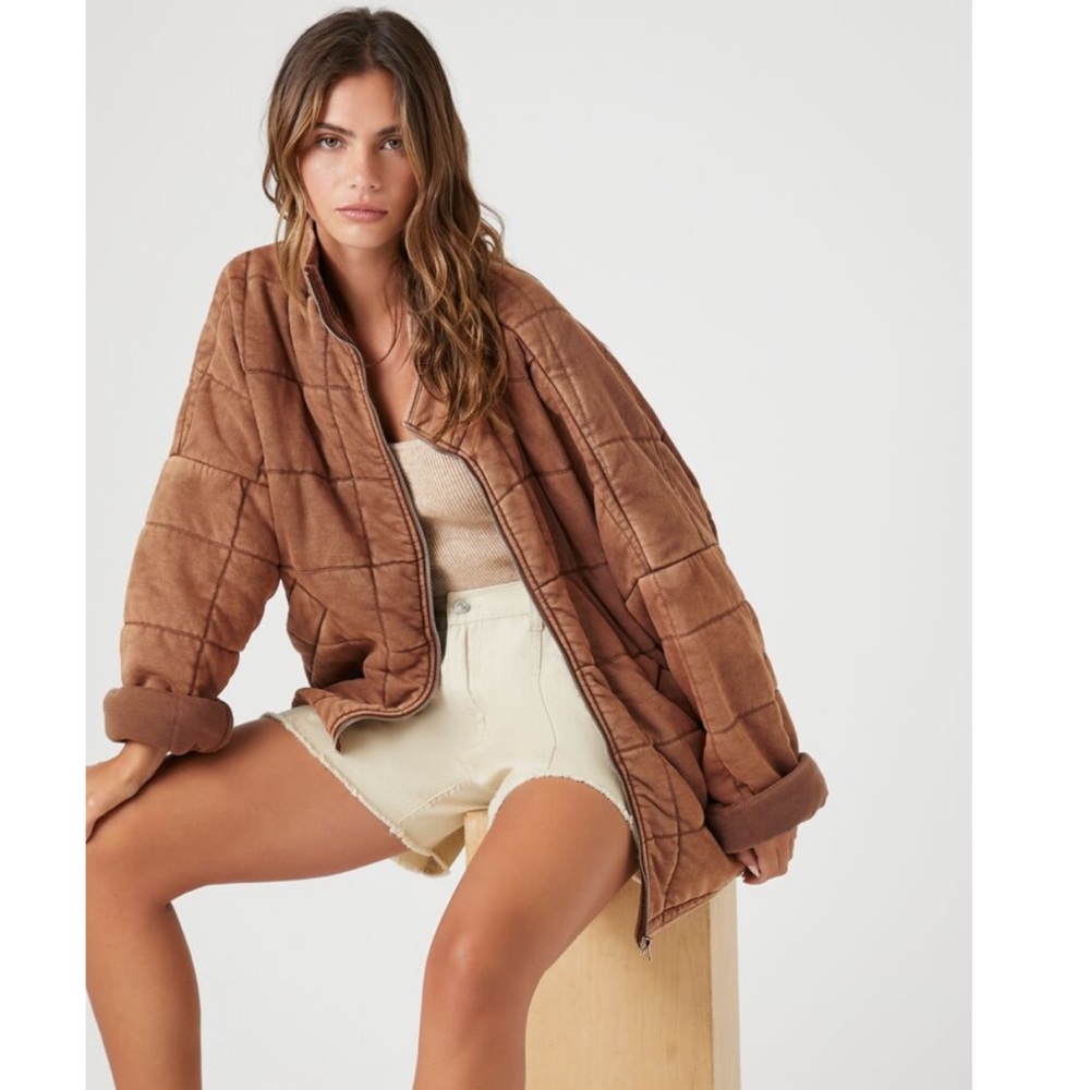 Brown Quilted Zip up Jacket